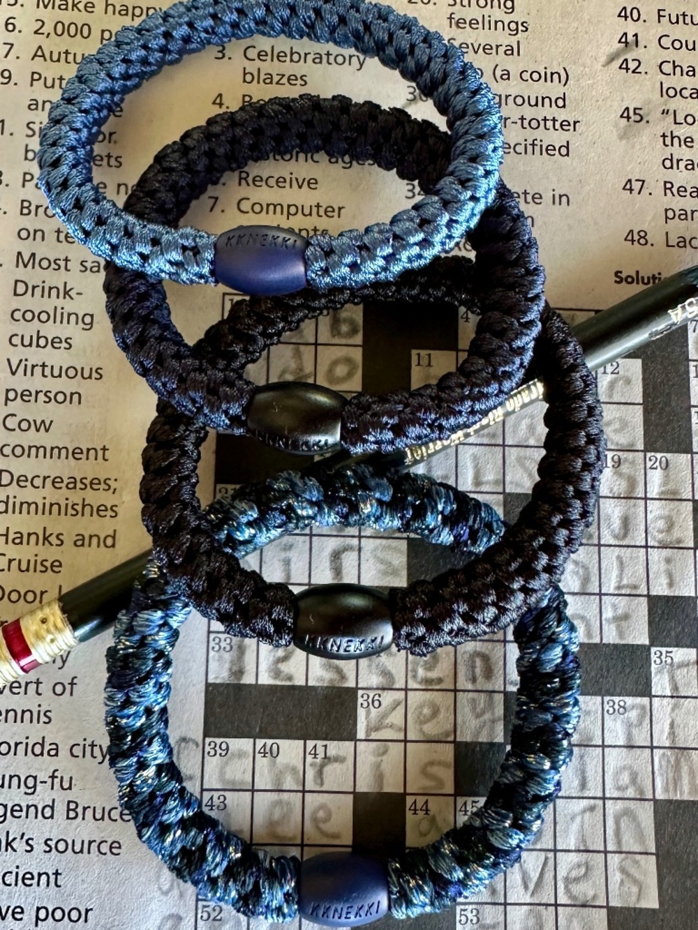 NWT KKNEKKI 4-Bundle Authentic Original Hair Ties/Elastics in DEEP BLUES & BLACK